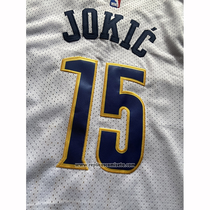 Camiseta Denver Nuggets Nikola Jokic NO 15 Mitchell & Ness 2016-17 Blanco